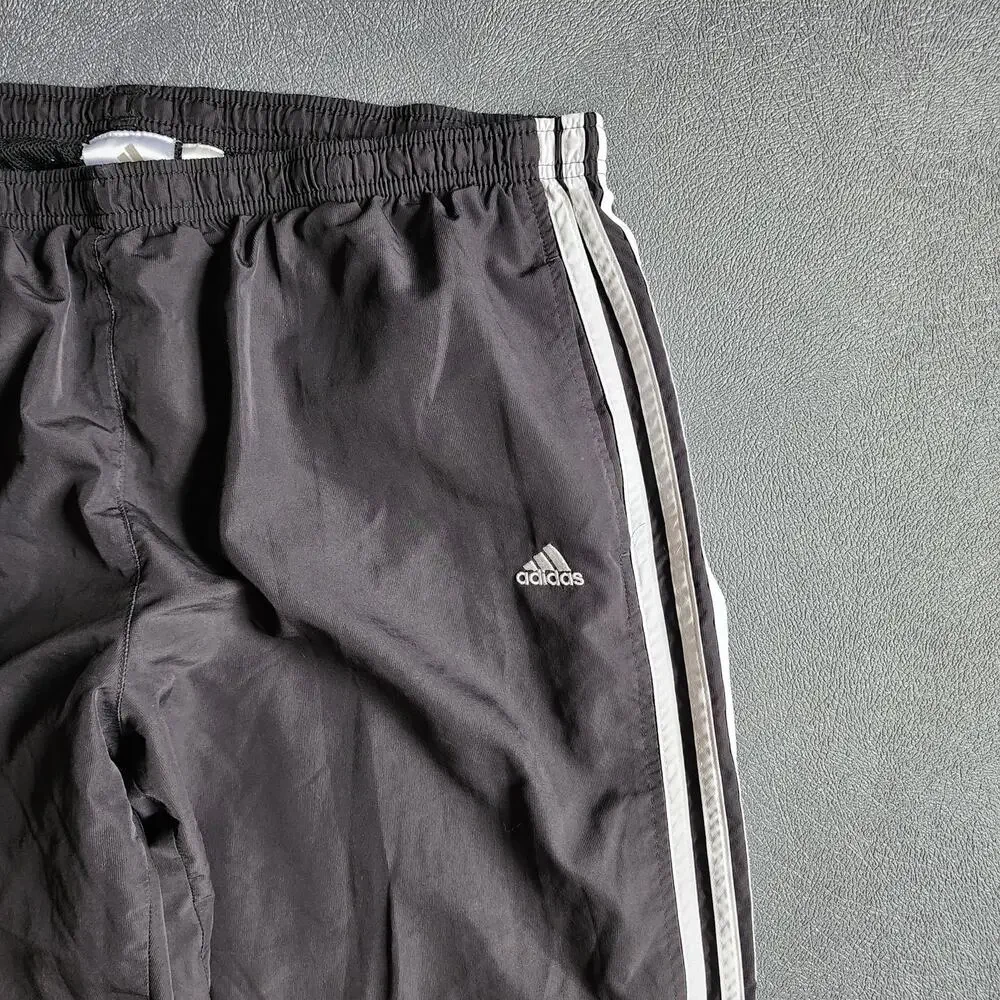 Vintage Y2K Adidas Black Three Striped Essential Nylon Sweatpants XL